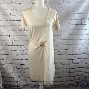 Nfp Tunic Dress Womens Size Medium Beige‎ Merino Wool Silk Short Sleeve